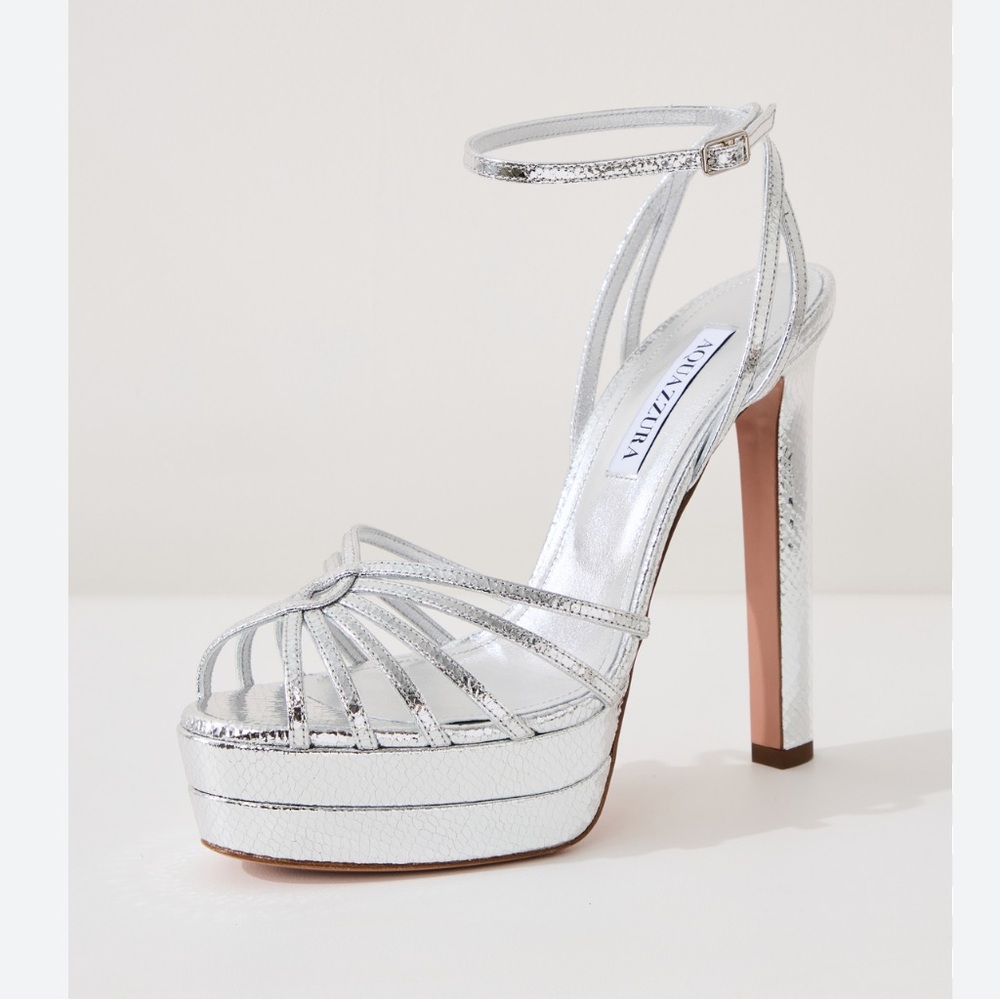 Aquazzurra Flow Plateau Silver heels size 9.5